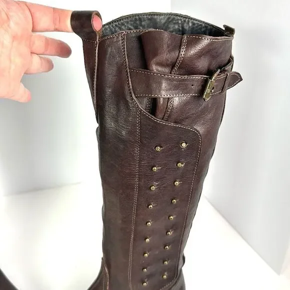 NWOB Montegranaro Area Forte Italy Brown Leather Studded Riding Boots EUR37 US 7
